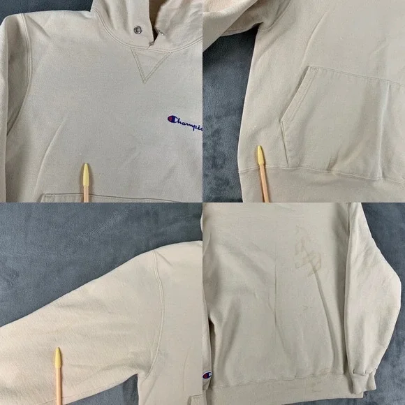 Vintage 90s Champion Hoodie Sweatshirt Pullover Beige M USA Spell Out Rare Color - Picture 5 of 10